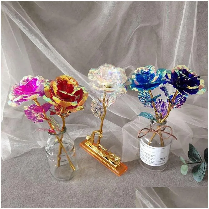 colorful creative valentines day present gifts 24k gold plated foil rose flower glossy lighted birthday gift simulation flowers
