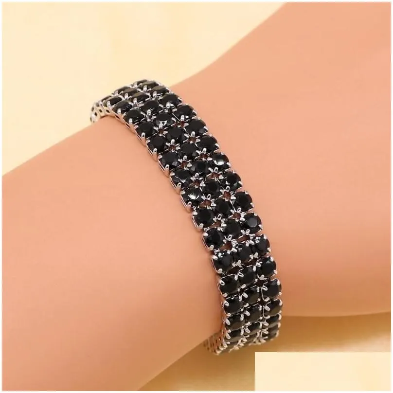 link bracelets fashion silver color bracelet for women superior black cubic zirconia adjustable chain length 18 2cm