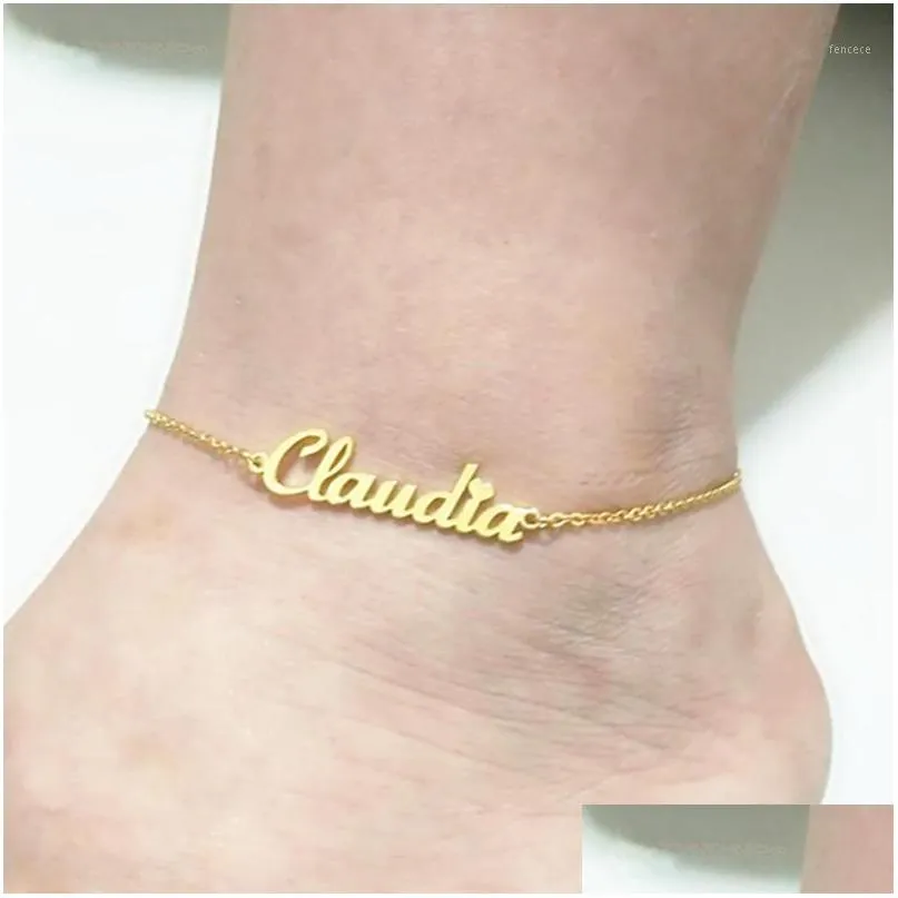 anklets custom name anklet personalized jewelry customized stainless steel enkelbandje rose gold color nameplate ankle bracelet