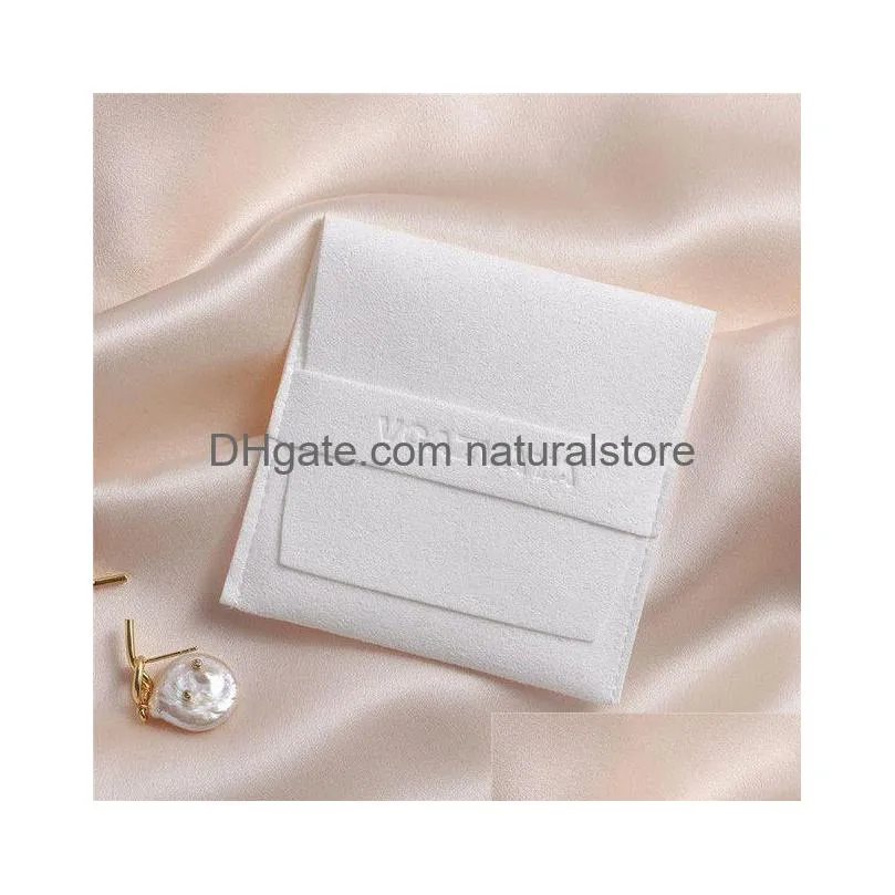 jewelry pouches 50pcs custom deboss printed logo luxury envelope style microfiber for earrings necklaces packaging with band