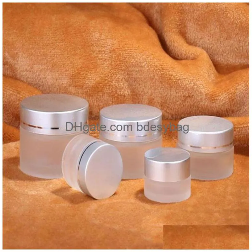 frosted glass eye cream bottle refillable cosmetic jars empty face cream storage container pot bottles with silver lids 5g 10g 15g 20g 30g