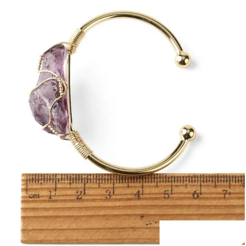bangle gemstone jewelry gifts women irregular crystal quartz natural stone bangles goldcolor wire wrap metal cuff bracelets