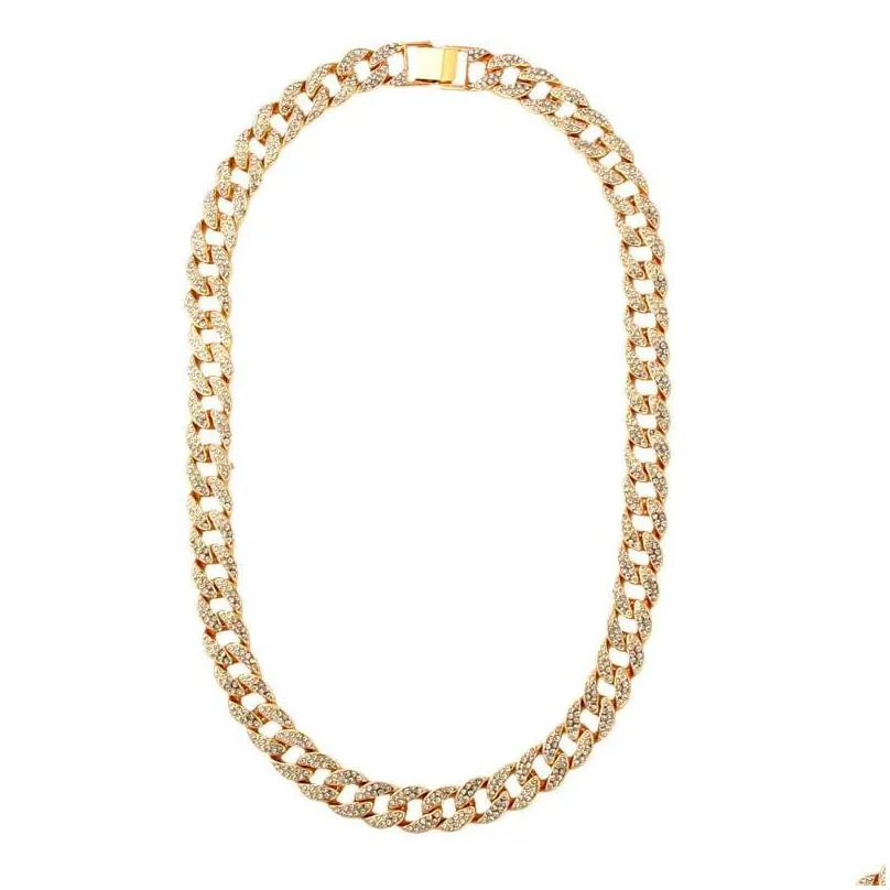 fashion 15mm cuban link chains necklace for women men hip hop jewelry bling iced out full rhinestone rapper choker necklaces