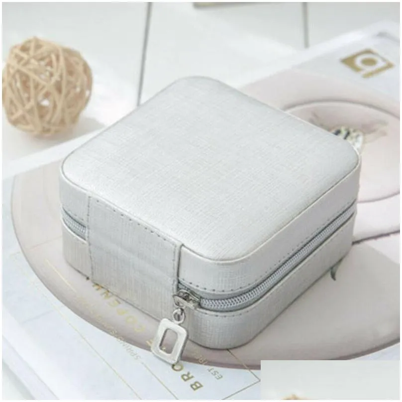 women jewelry box travel cosmetic necklace ring storage case zipper jewelry organizer display mini box pu leather waterproof