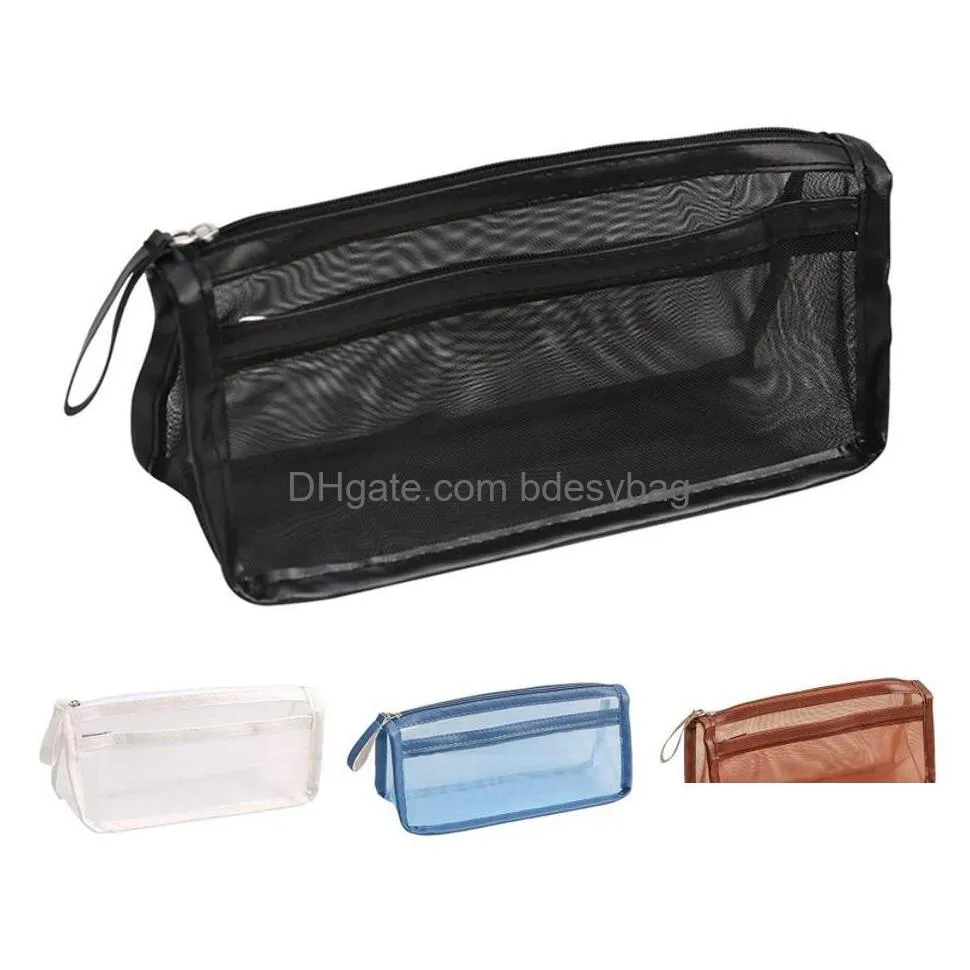 mesh pen bag zipper mesh pencil bags multifunctional makeup pouch purse travel accessories