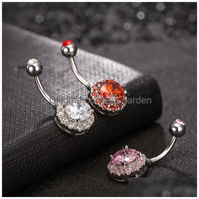 double zircon navel ring 316l stainless steel belly button rings rose gold colorful fashion body jewelry 3 2dl q2