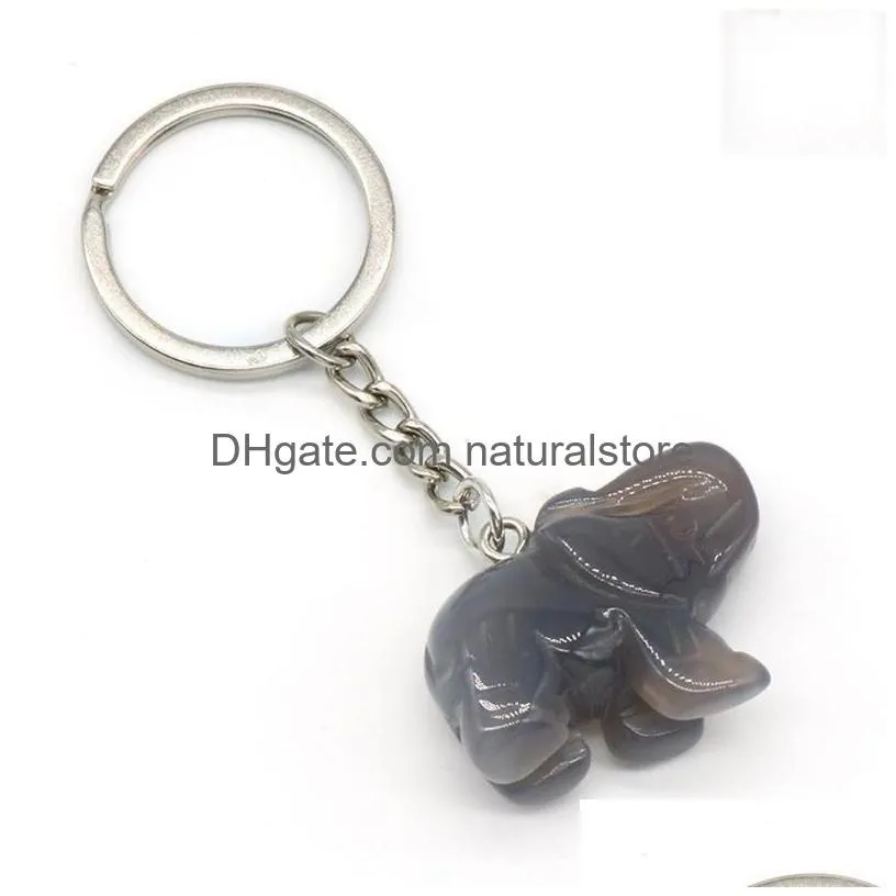 keychains natural stone crystal cute elephant women handbag wallet bag key chains accessories stainless steel keyring