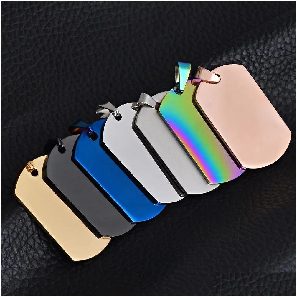 stainless steel blank dog tag pendant engraving for buyer own diy blue black gold square shape blank pendant for necklace high