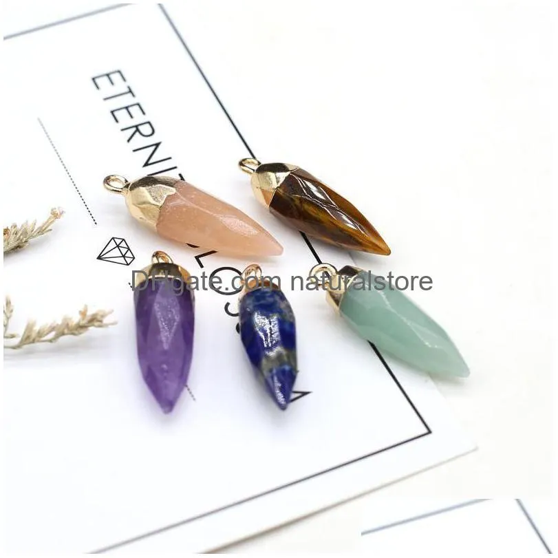 pendant necklaces natural stone quartz crystal charms faceted cone tiger eye for women jewelry making diy necklace earrings