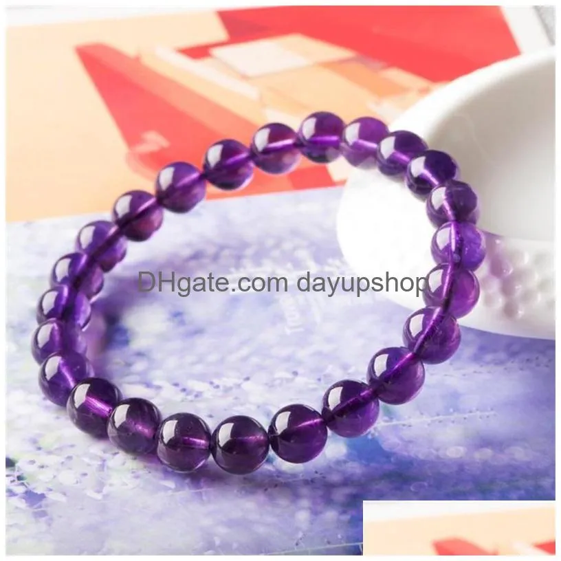 8mm round beaded strand shape glass purple amethyst crystal gemstone beads bracelet for man woman bracelets stretch 1135 q2