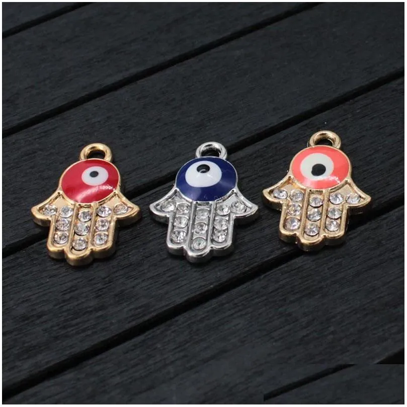 crystal enamel fatima hamsa charm eyes pendants for bracelet necklace jewelry alloy metal making accessories wholesale