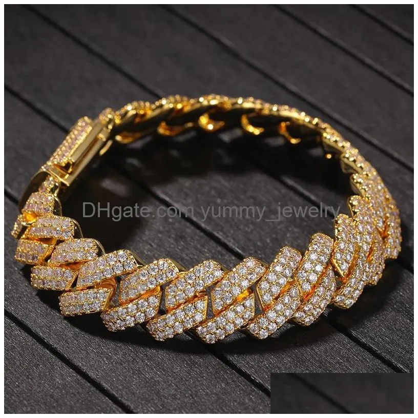 chain hip hop add cubic zirconia bling iced out gold silver open lock seamless cuban miami link chain bracelet for men rapper jewlery 364