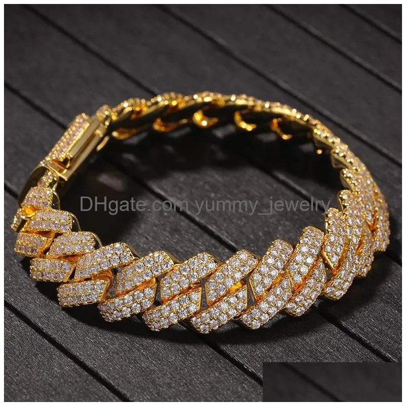 chain hip hop add cubic zirconia bling iced out gold silver open lock seamless cuban  link chain bracelet for men rapper jewlery 364