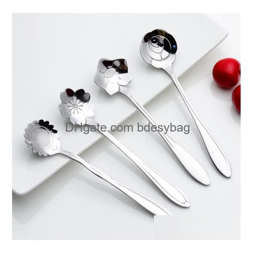 8 pcs/set stainless steel spoon flower shaped stiring spoons ice cream sugar cake coffee tableware spoon