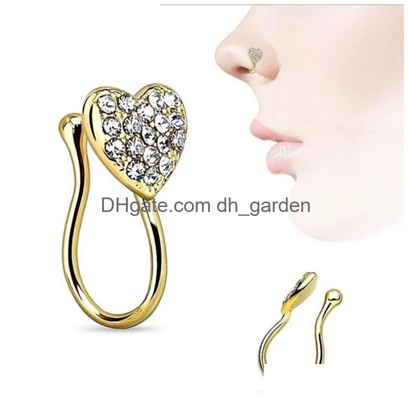 piercing ornament heart nose nail nose ring set with diamond heart new style nose ornament no hole piercing ring three packages 603 z2