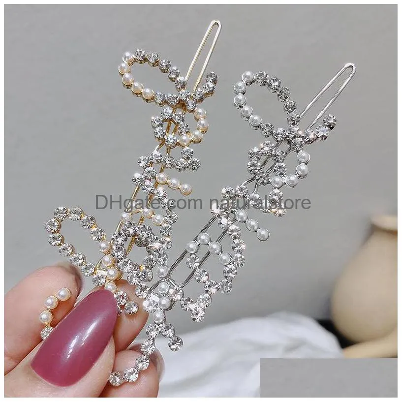 women pearl rhinestone letter hair clip bling letter barrettes fashion hair accessories for gift party hairpin