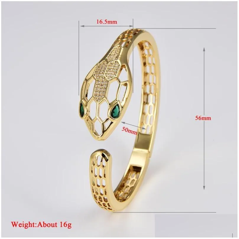 bangle gold plated metal bracelet charm for open bangles micro paved zircon snake panther animal luxury design party confidencebangle