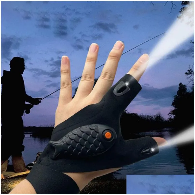 fishing gloves with led sundries flashlight waterproof outdoor torch survival rescue for camping hiking fingerless gloves zxf56