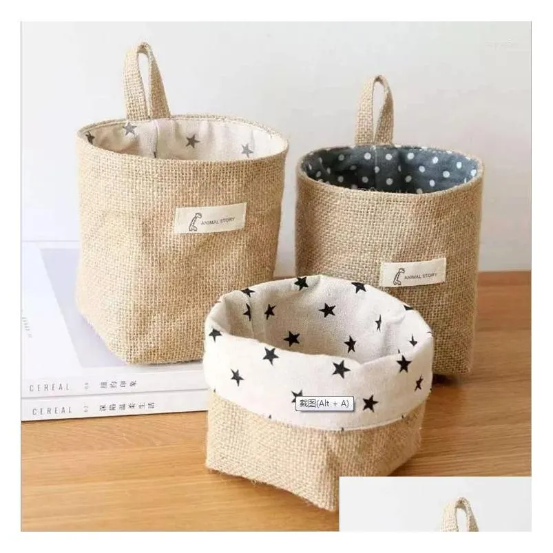 storage boxes nordic style hanging wall pocket basket sack sundries organizer cosmetic cotton linen toy bag