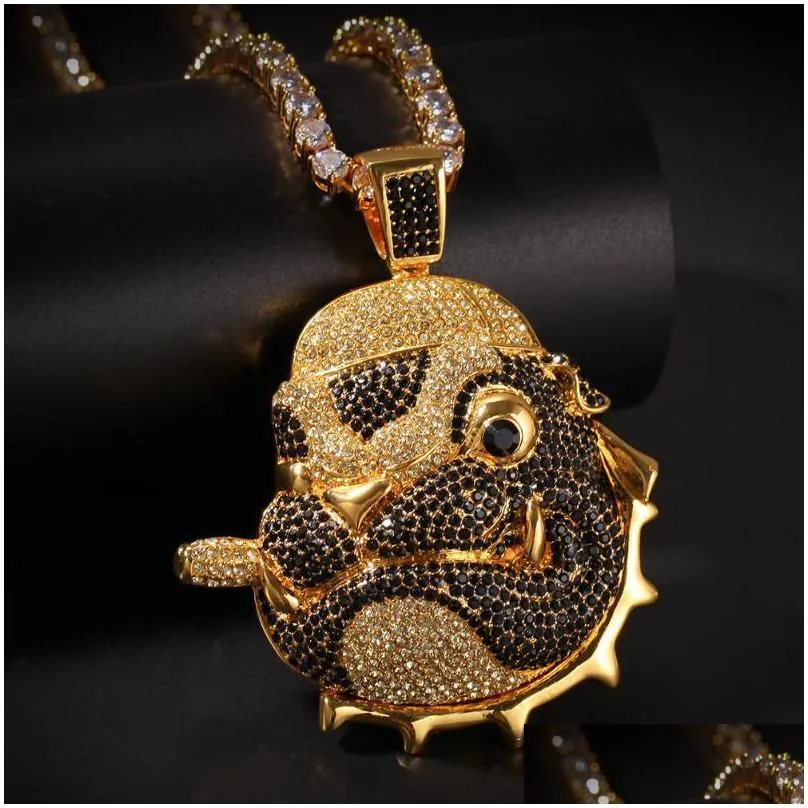 pendant necklaces personality full zircon pug necklace hip hop dog head iced out fashion ppupy men rapper jewelry necklace1