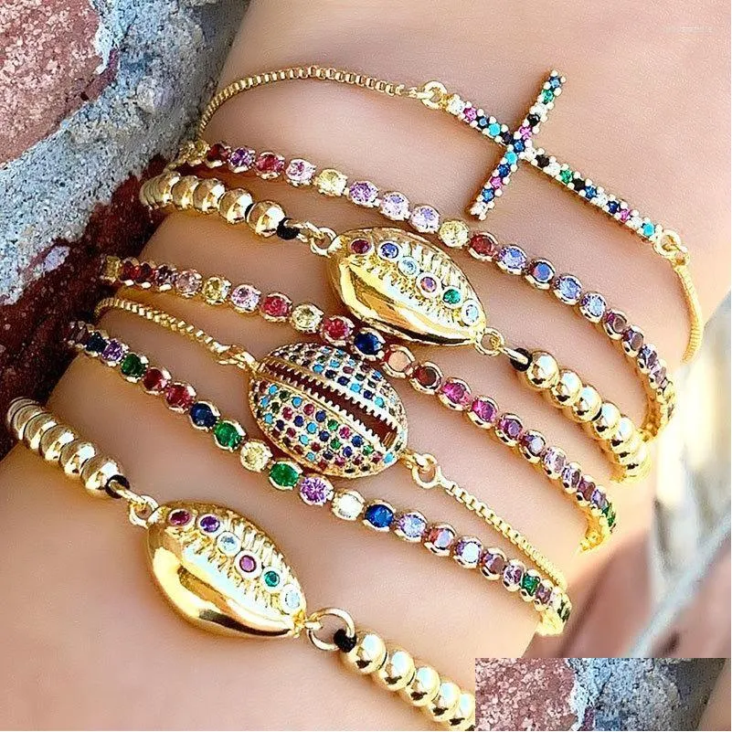 link bracelets bohemian shell rainbow bracelet for women girls fashion tennis cz cross crystal bangles ethnic charm jewelry