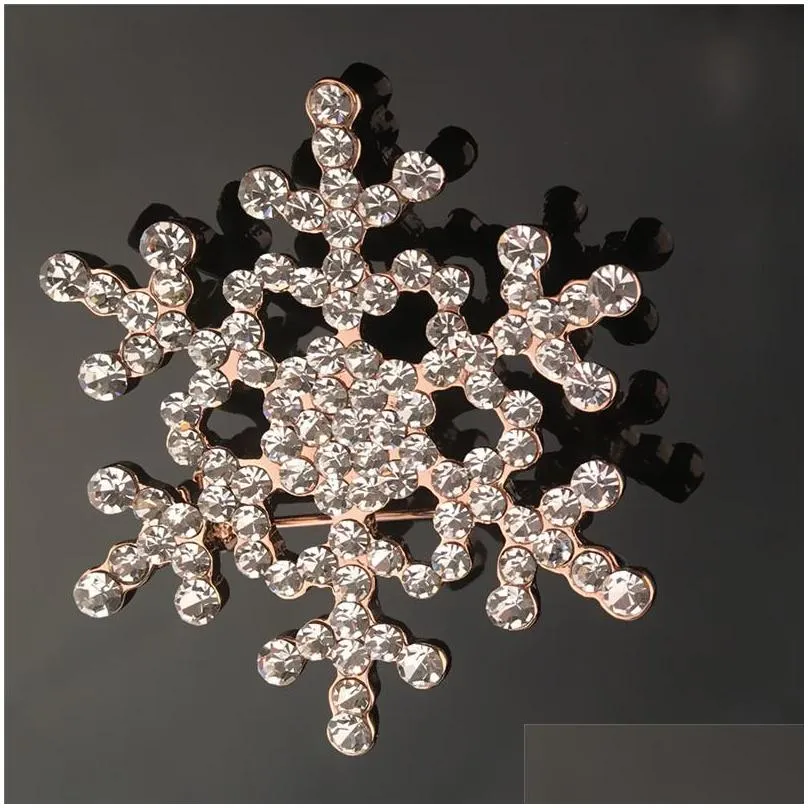 crystal snow flower brooch pin charm women gem pendant rhinestone big snowflake winter snow theme christmas brooches wholesale