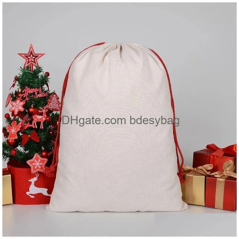 festival drawstring candy gift bag christmas plaid canvas sublimation sack for diy printing