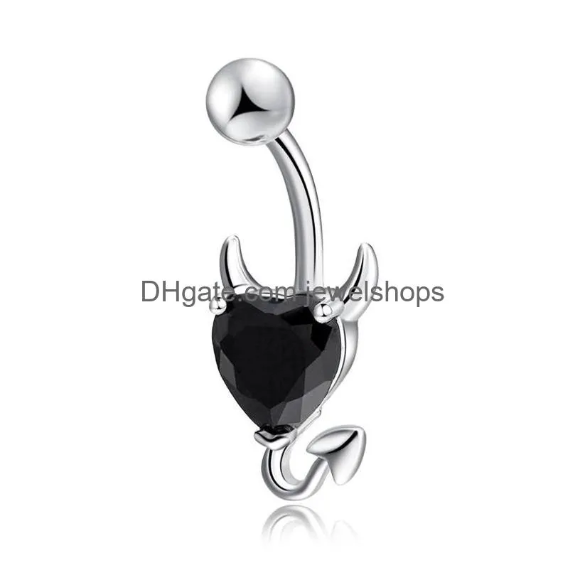 wholesale 3 colors little evil shape silver 316l stainless steel jewelry navel bars silver belly button ring navel body piercing 124