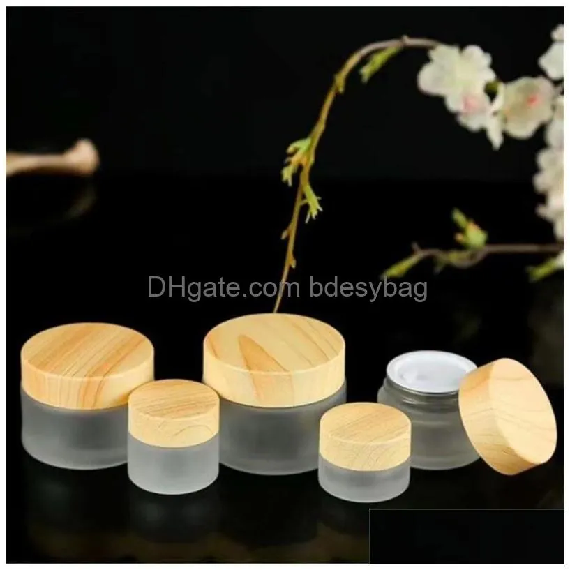 20ml 30ml 60ml 80ml 100ml 120ml frosted glass bottle cosmetic cream jar container portable lotion spray bottles with imitated wood lid