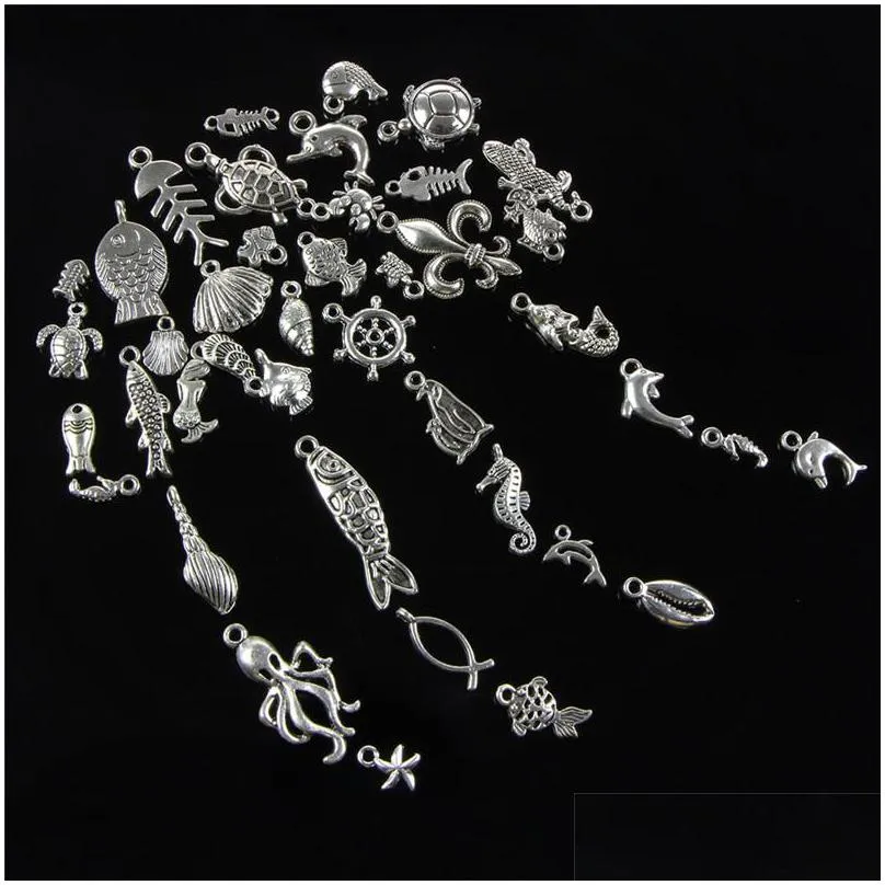 charms 100pcs diy charm handmade crafts silver mini ocean  shell pendant bulk lots mixed antique jewelry making1