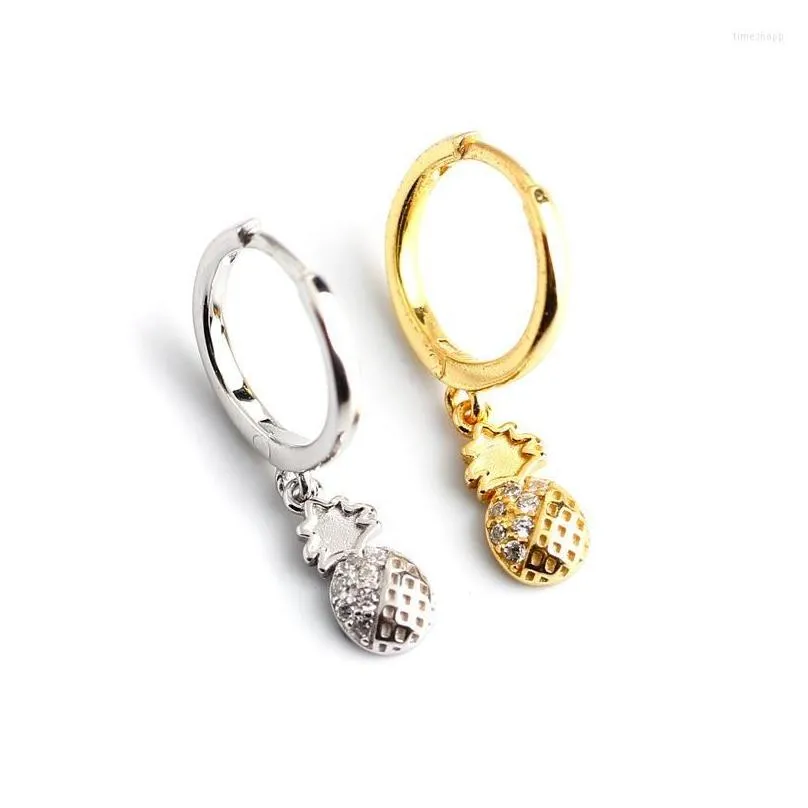 hoop earrings fashion cute pineapple pendant for women crystal copper golden/white huggies bohemia earring piercing jewelry