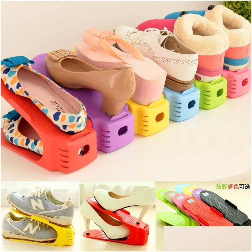 double layer adjustable shoe organizer adjustable footwear support slot space saving cabinet closet stand shoes storage rack shoe box