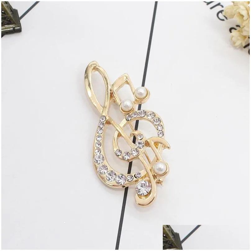 pins brooches 2022 high quality musical note rhinestone brooch for elegant women with pearl crystal gold girls charm jewelry gifts