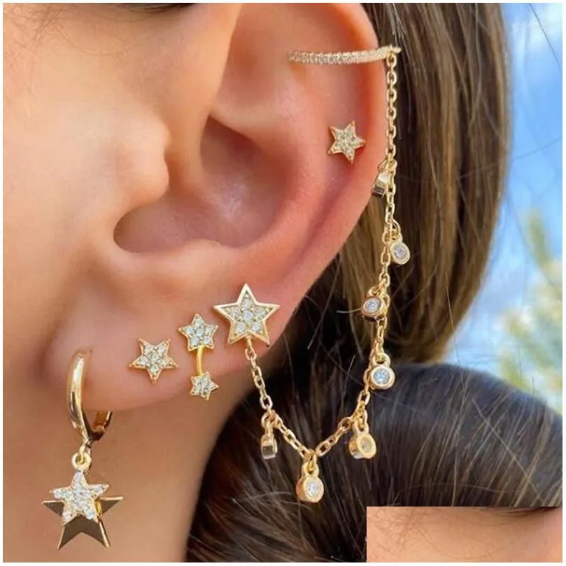 backs earrings tassel chain drip cz star charm 1 piece earring cuff for women romantic high quality fashion link clip on jewelry