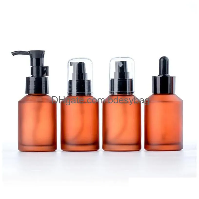 15ml 30ml 60ml 100ml amber glass bottle empty lotion spray bottles refillable cosmetic container for essential oils