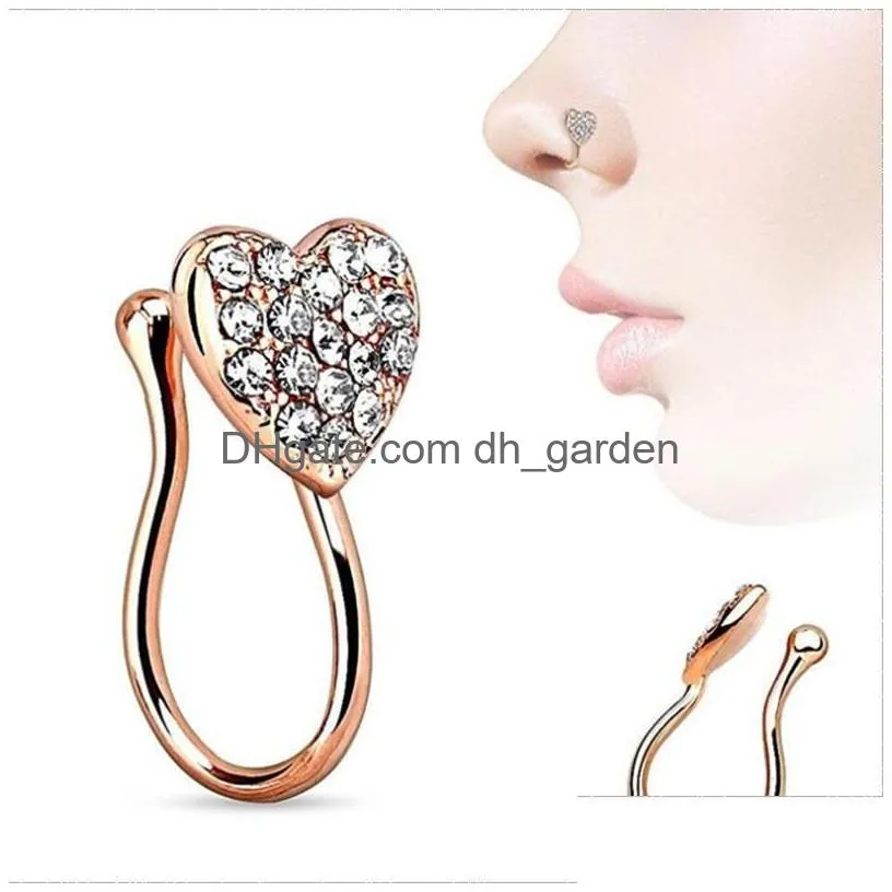 piercing ornament heart nose nail nose ring set with diamond heart new style nose ornament no hole piercing ring three packages 603 z2