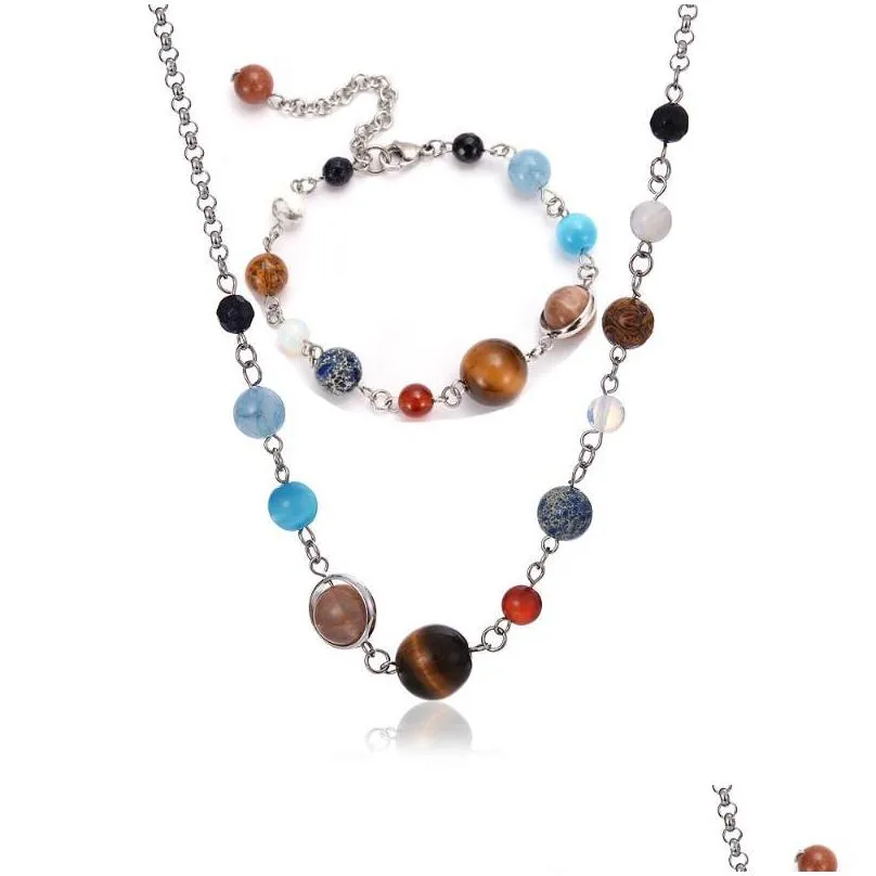 earrings necklace design 9 planets in solar system beaded stones link chain necklaces bracelets jewelry set