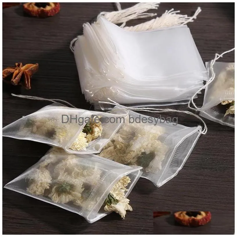 100pcs/lot disposable tea bags filter food grade nylon draw line scented teas seasoning soup pouch filters