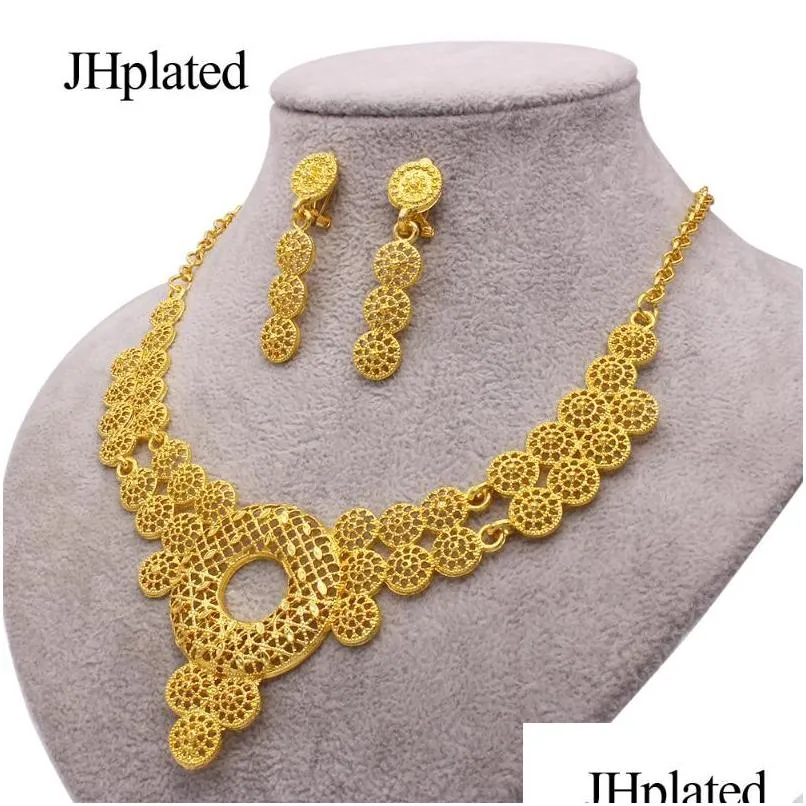 earrings necklace dubai gold plated jewellery set ollares wedding bridal gifts african party round jewelry sets for women