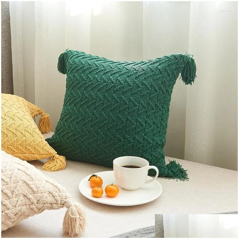 pillow chenille decorative throw covers handwoven tufted and tasseled for sofa bed bedroom living room