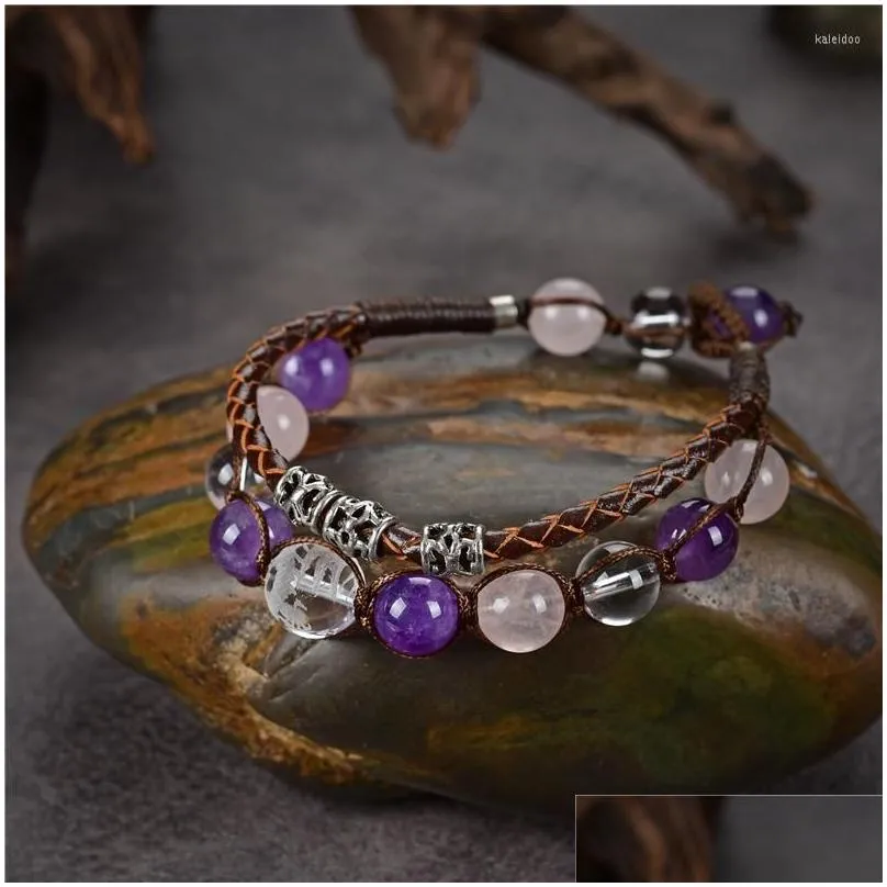 charm bracelets natural stone bracelet for women leather agat amethysts hematite turquoises bangle braided multilayer jewelry b448