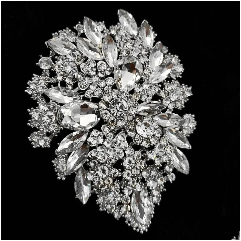 pins brooches royal vintage cluster clear crystal rhinestone foiled leaf teardrop statement pear shaped pins wedding bridal jewelry