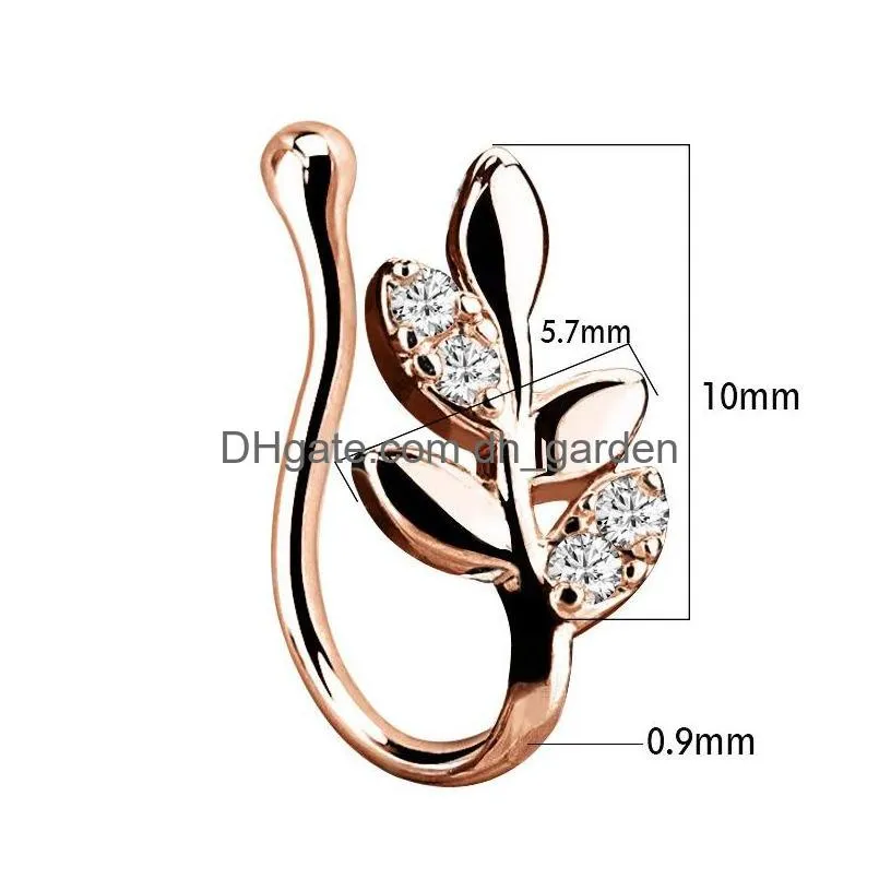 alisouy copper crystal leaf flower cross false nose ring earring fake septum ring studs women ear clip non body piercing jewelry 1885