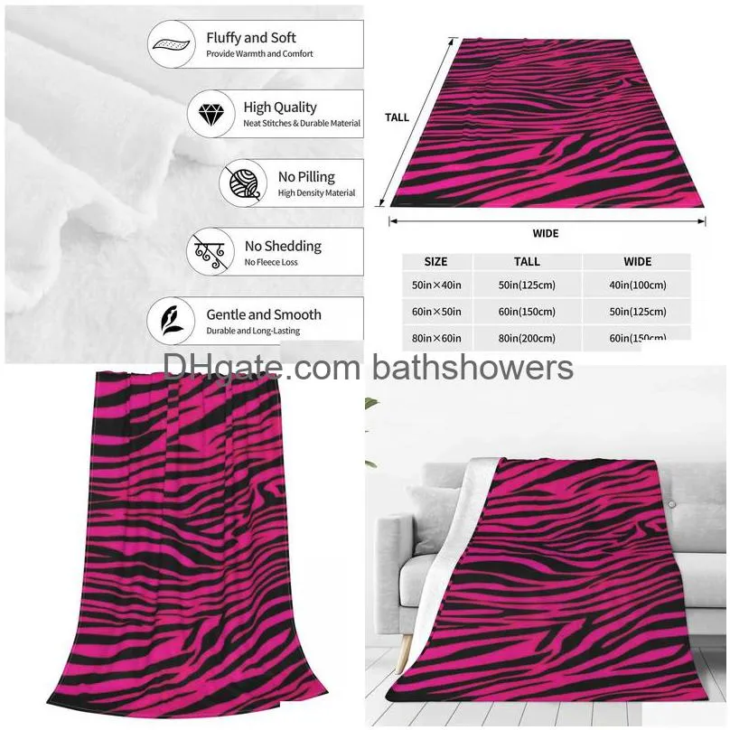 blanket gothic pink zebra stripes blanket velvet summer air conditioning multifunction soft throw for sofa car plush thin quilt y2209