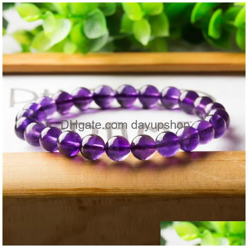 8mm round beaded strand shape glass purple amethyst crystal gemstone beads bracelet for man woman bracelets stretch 1135 q2