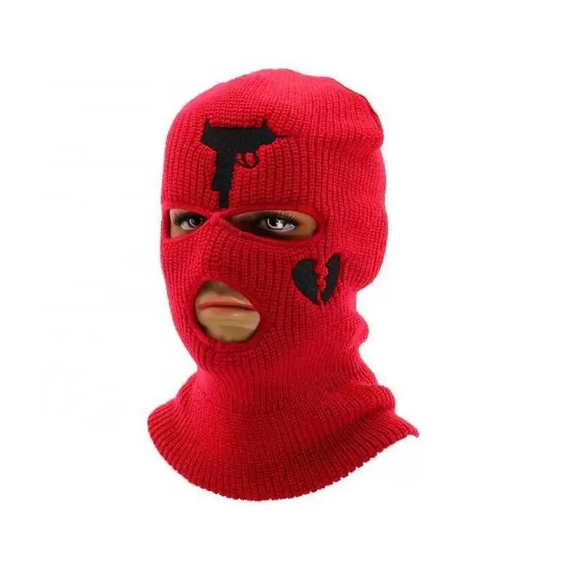 custom design embroidery clava motorcycle 3 hole full face knit ski mask beanie hatbeanie