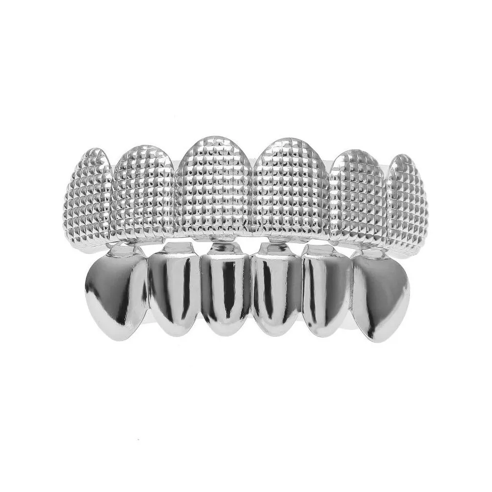 hip hop mens top bottom teeth grillz set gold silver bump lattice false dental grills for women hiphop rapper body jewelry