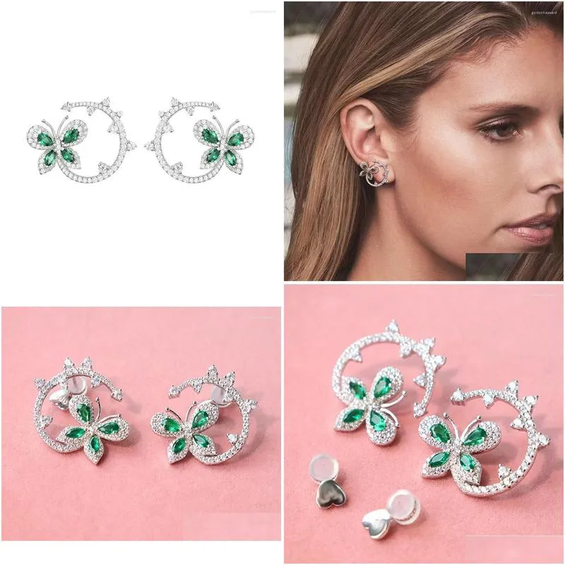 dangle earrings soelle real 925 sterling silver green cubic zircon butterfly micro zirconia stones cz women party jewelry