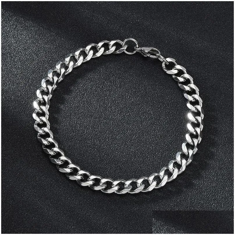 classic stainless steel chain bracelet for men women punk 3/5/7mm width cuban link chain bangle fashion party never fade jewelry gift