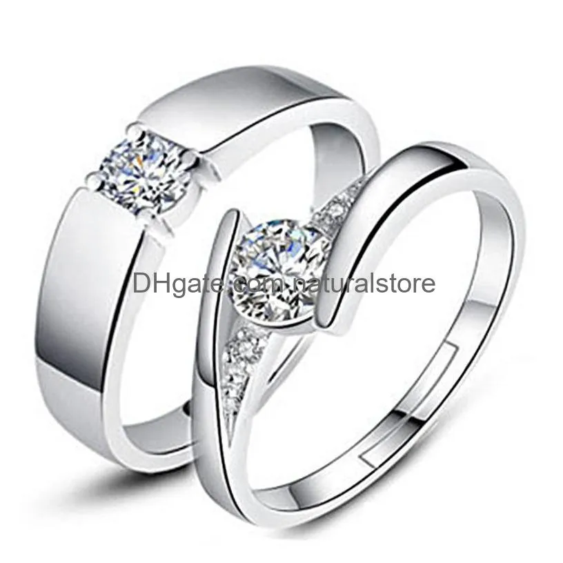 silver couples ring couple titanium steel simulation diamond ring european and american fashion openable couples ring